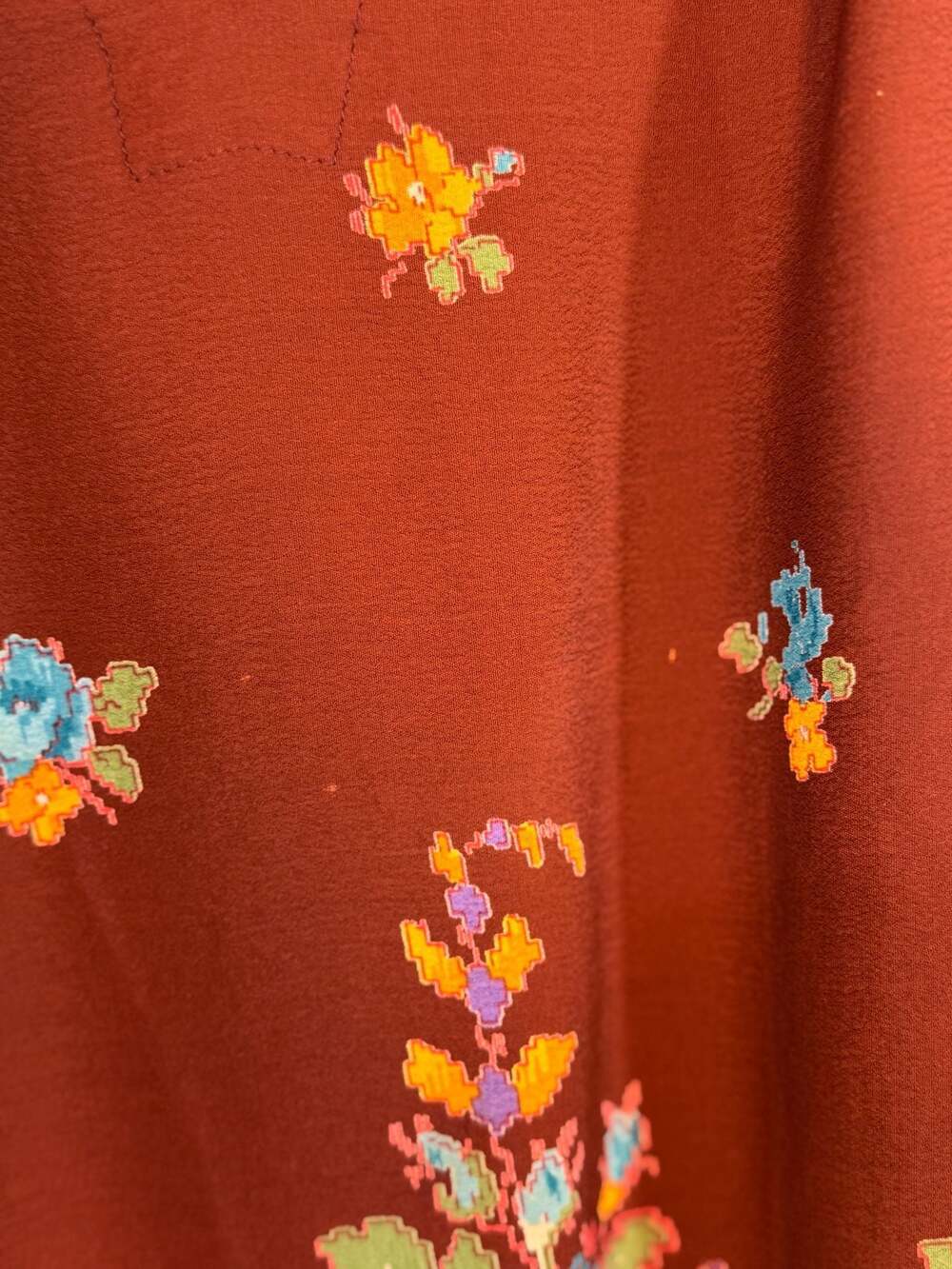 Uncle Frank Rust Floral Rayon Ruffle Hem Dress Size S - Picture 4 of 6